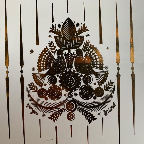 MCM Georges Briard Butler Food Warmer Tray-Gold & White Bird Design-Wood Handles - Picture 3 of 5